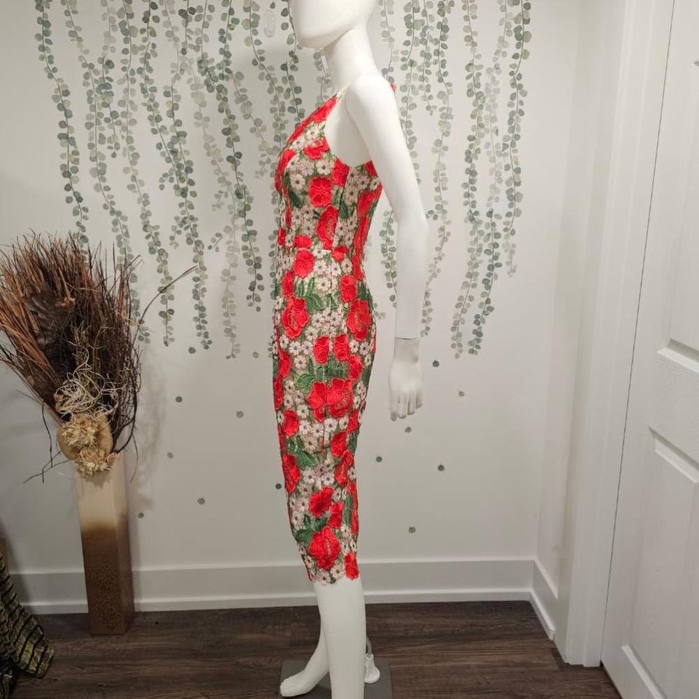 NWOT Women's Dress the Population Aurora Red Floral Embroidered Dress Size S - Picture 5 of 10